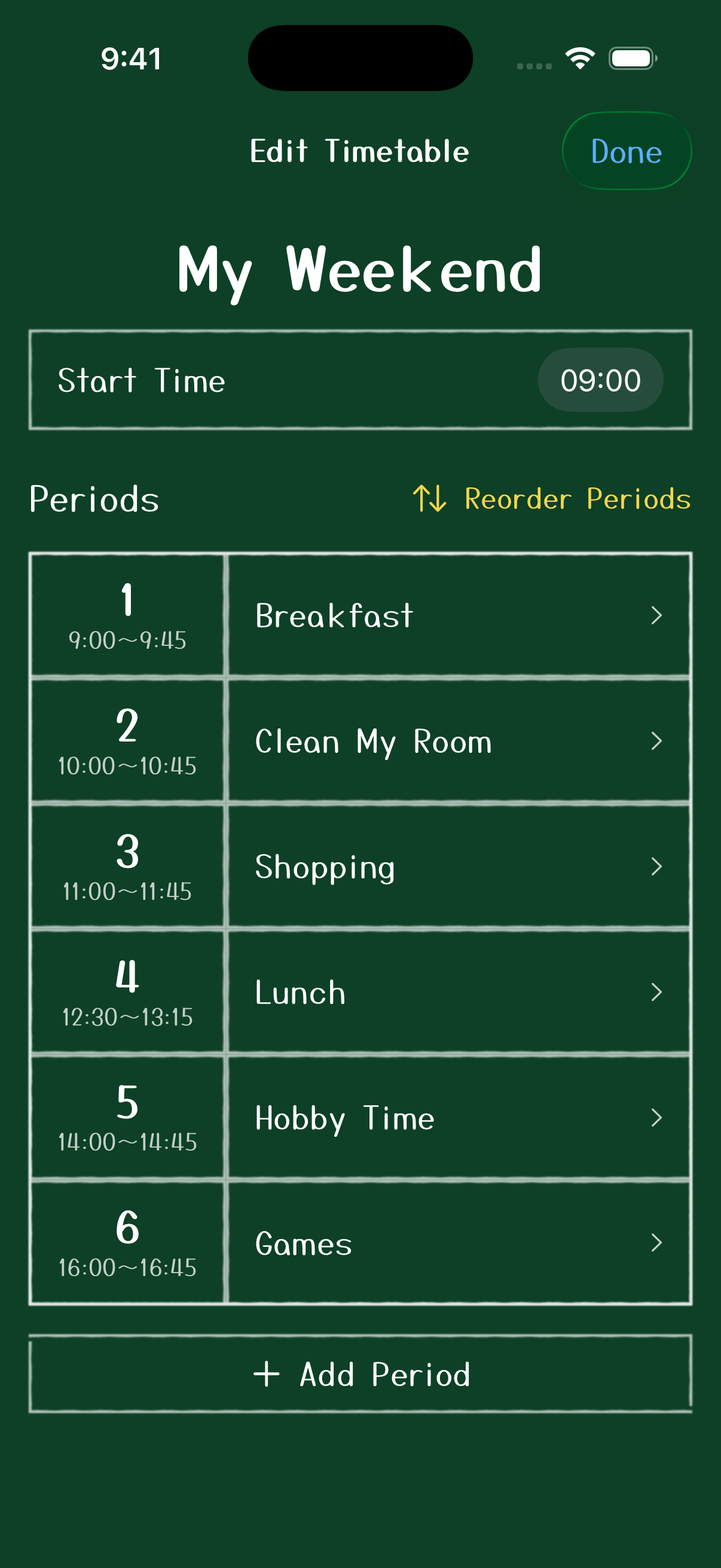 Editing activities and times in a Komapi timetable