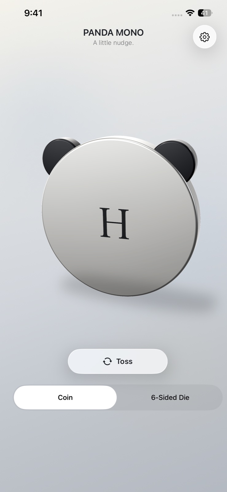 The PANDA MONO app showing the heads coin